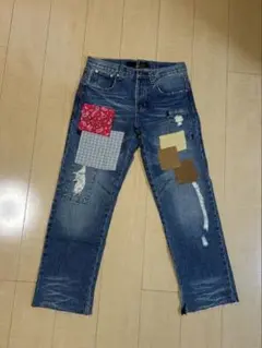 パッチワークデザイン デニムパンツ