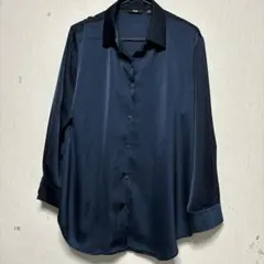 【UNIQLO】サテンブラウス（長袖） XL ネイビー