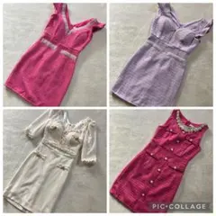 Tika 4着セット　ツイードミニドレスS ビジュー　ピンク　パープル　ホワイト
