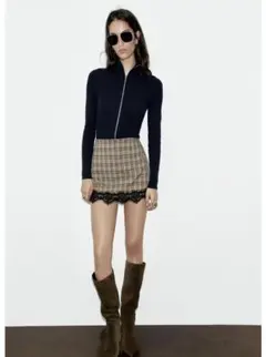 ZARA　チェックレーススコート