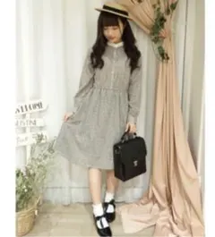 クレリック襟小花柄シャツワンピース