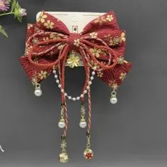 結婚式 卒業式 リボン 赤 ビーズ パール 艶やか 金 花柄 謝恩会 二次会