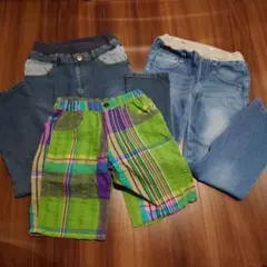 カラフルハーフパンツとデニムパンツセット