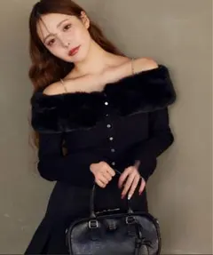 即日発送‼️NICE CLUP ビジューフェイクファーニット