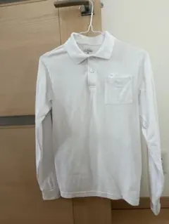 ホワイト 長袖ポロシャツ 胸ポケット付き 160