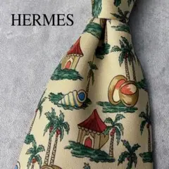 極美品】HERMES ネクタイ 小紋柄 イエロー フランス製 ラグジュアリー