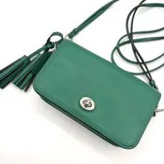 美品 コーチ ターンロック レザー ミニ ショルダーバッグ フラップ クラッチ