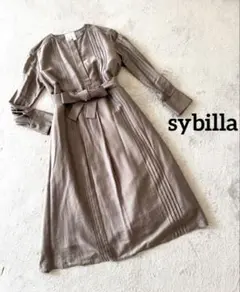 美品】シビラ シルク混 ピンタック ワンピース リボンベルト付き SS