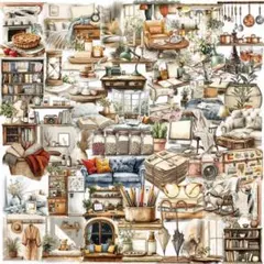 【U43】シール 50枚 PET ステッカー インテリア 雑貨 コラージュ素材