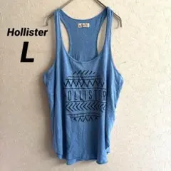 HOLLISTER タンクトップ L ブルー レーサーバック 幾何学ロゴ 青のサムネイル