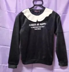 140cm タグ付未使用 ベロア調 黒 長袖カットソー 白襟 上品 フォーマル