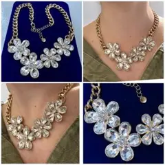 刻印EARTH キラキラ　クリスタル　フラワー　ネックレス