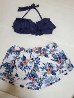 ネイビー フリル ビキニセット 花柄ショーツ