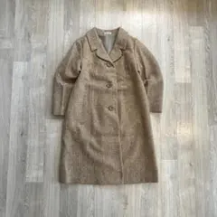 レディース きれいめ カジュアル ツイード ロングコート キャメル 裏地付き