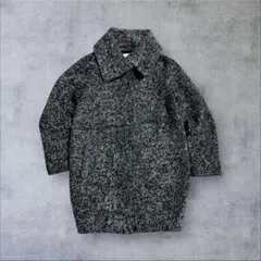 オーバーサイズ　ロングコート　ウール混 ツイード風 コクーン　グレー S 古着