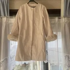 ホワイト ロングコート ファー付き Honeys 3L