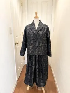 166 着物リメイク 正絹 お召 花唐草文 ジャケット スカート セット