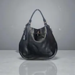 美品　濱野皮革工藝 HAMANO　ペアシェイプ　ハンドバッグ　ブラックのサムネイル