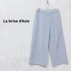 ワイドパンツ ウエストゴム ライトブルー クロップド丈 美シルエット J499