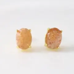 S925製 ロジウム サンストーン 8×6mm 天然石 ピアス - メルカリ