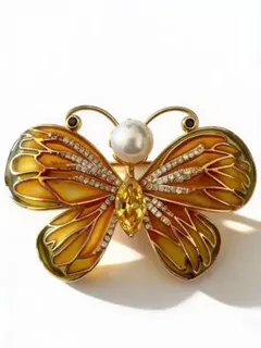 蝶デザイン ブローチ パール装飾 バタフライブローチ