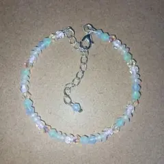 ハンドメイドブレスレット水色　白　黄　黄緑　シルバー(他の商品と同封で100円)