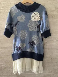 hakkakids 馬と花柄のニットチュニックワンピース120cm