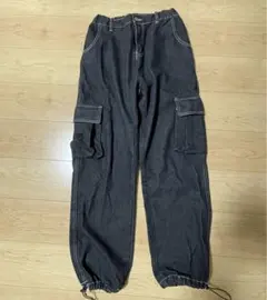 ダークグレー カーゴパンツ ウエストゴム