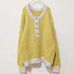 ジャバ ヘンリーネック ローゲージ ニット M 黄 ポリエステル アクリル