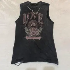 タンクトップ　ダメージ加工ノースリーブTシャツ黒M