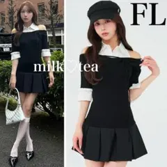 新品タグ付き ダーリッチ シャツドッキングオフショルプリーツミニワンピース FL