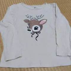H&M 鹿イラスト ベージュ長袖Tシャツ US 5/6
