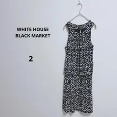 ホワイトハウスブラックマーケット ワンピース 2 ノースリーブ 白　黒　膝丈