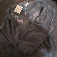 リボン刺繍 グレー フルジップパーカー97