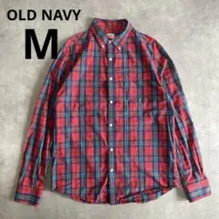 OLD NAVY 古着長袖チェックシャツ M 赤青
