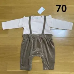 新品 裏起毛 長袖 ロンパース カバーオール リボン フリル 70 女の子