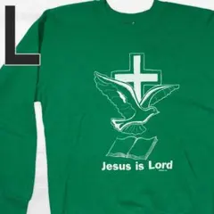 80s 90s USA製 Hanes スウェット ラグラン 十字架 グリーン L