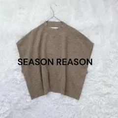 シーズンリーズン◇ショート丈ニットベスト L ブラウン 鹿の子 フレンチスリーブ