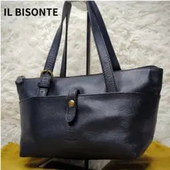 美品✨イルビゾンテ トートバッグ シボ革 紺 2way ゴールド金具 ロゴ型押し