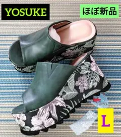⛱️YOSUKE⛱️厚底 サンダル⭐ハイビスカス/緑/黒⭐深履/ウエッジ/L/夏