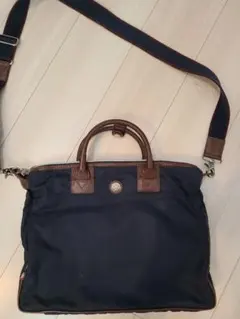 ネイビー ナイロン レザー ショルダーバッグ