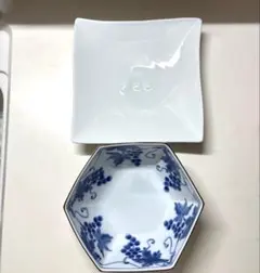 橘吉　白い大皿　ぶどう模様六角形深器セット