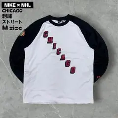 Nike × NHL ChicagoBlackhawks刺繍ラグランロンT白黒M