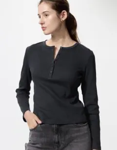 UNIQLO ユニクロ リブヘンリーネックT/長袖 sサイズ
