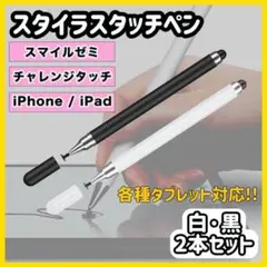 タッチペン iPad スマホ チャレンジタッチ スマイルゼミ 黒 白 2本 c