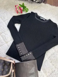 BEAUTY&YOUTH ブラックリブニット長袖