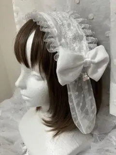 ハンドメイド　取り外しできるシースルーうさみみ付き2way真っ白ヘッドドレス