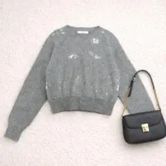 【DISCOAT】スパンコールニット グレー F タグ付き ショート丈