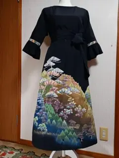 留袖 ワンピース ドレス フレアー袖 正絹 留袖リメイク 637 夢ちりめん