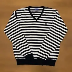 FRED PERRY ボーダーVネックセーター L美品モノトーン